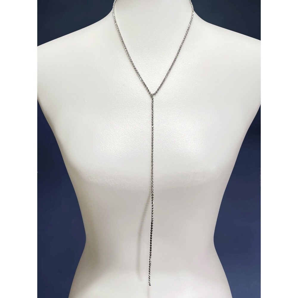 Lariat Style Necklace Rhinestone Long Y Drop Silver Tone Chain Evening Sexy